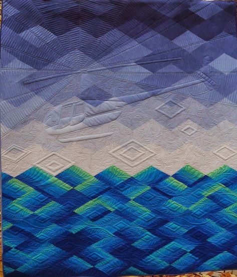 Heartwarming story on the blog, stunning quilt design, colors and free-motion quilting Till We Quilt Again!: Ronald's Flight--Completed! Boat Quilt, Nautical Quilt, Sea Quilt, Landscape Art Quilts, Basic Quilt, Landscape Quilt, Longarm Quilting Designs, Landscape Quilts, Most Viewed