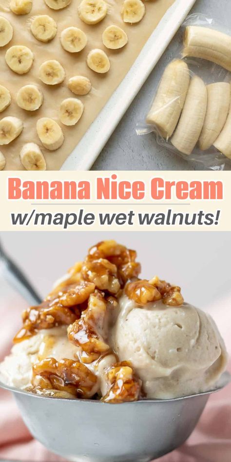 Banana nice cream is the ultimate healthy frozen dessert! This recipe has everything you need to know about creating thick and creamy nice cream at home, from freezing bananas to flavor variations and serving suggestions. I've also included an easy maple wet walnuts recipe that's guaranteed to take your next batch of nice cream over the top! Nice Cream Recipes Without Banana, Wet Walnuts Recipes, Vegan Banana Ice Cream Recipe, Dairy Free Banana Ice Cream, Freezing Bananas, Healthy Banana Ice Cream, Nice Cream Recipes, Banana Ice Cream Healthy, Banana Ice Cream Vegan