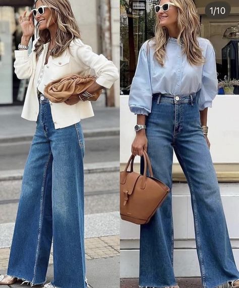 Hoco Jeans, Wide Leg Outfit, Jeans Outfit Ideas, Wide Leg Jeans Outfit, Looks Jeans, Jeans Outfits, High Waisted Mom Jeans, Fashion Hacks, Autumn Style