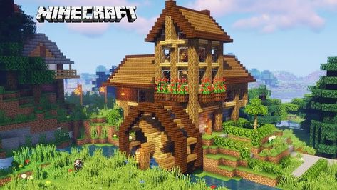 Minecraft Watermill, Medieval Watermill, Minecraft Medieval House, Modern Undercut, Medieval House, Minecraft House Tutorials, Minecraft Medieval, Minecraft Survival, Medieval Houses