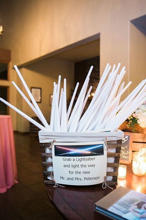 50+ Best Star Wars Wedding Ideas of All Time |  #alternative #epic #geeky #nerdy #offbeat #starwars #starwarswedding #wedding | lightsaber wedding exit Star Wars Wedding Theme, Nerd Wedding, Geeky Wedding, Nerdy Wedding, Pink And White Weddings, Geek Wedding, Star Wars Wedding, Wedding Exits, Future Wedding Plans