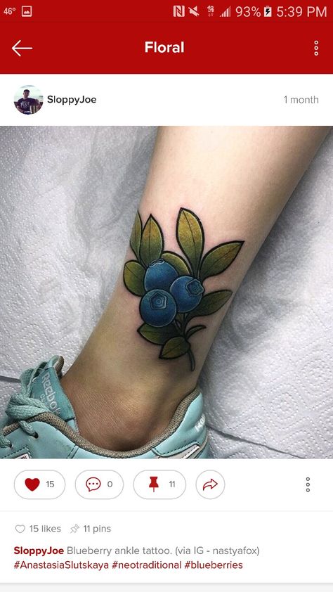 Blueberry ankle tattoo Tattoo Designs Animals, Pastry Tattoo, Blueberry Tattoo, Fruit Tattoo, Animals Tattoo, Forearm Sleeve, New Tattoo Designs, Creativity Art, Tattoo Cover