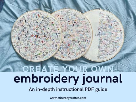 three embroidery journals on a blue surface Embroidery Journal, Temperature Blanket, Hand Embroidery Tutorial, Craft Day, How To Design, End Of The Year, Embroidery Inspiration, Embroidery Tutorials, Embroidery Projects