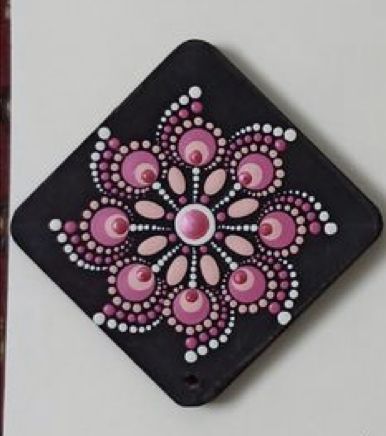 Square Mandala Dot Painting, Square Dot Art, Mini Dot Mandala, Pink Canvas Art, Garden Rock Art, Mandala Jewelry, Mandala Painted Rocks, Mandala Rock Art, Mandela Art