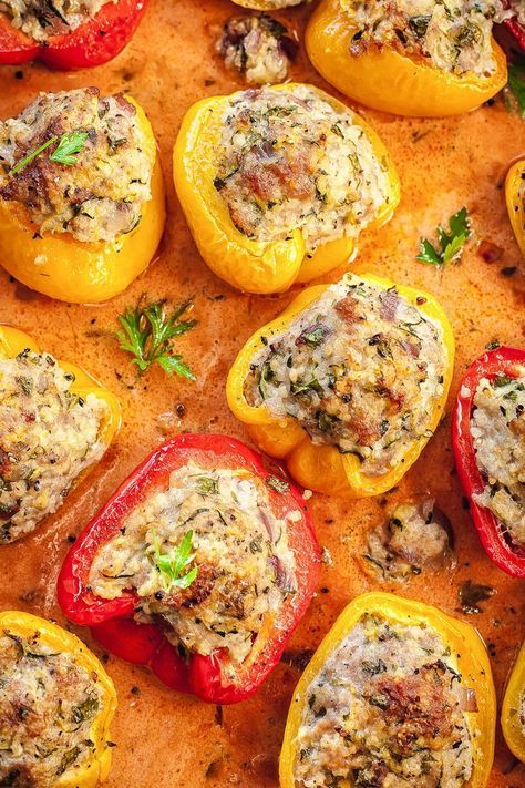 Healthy Stuffed Peppers, Healthy Comfort Food Dinners, Stuffed Peppers Healthy, Paprika Sauce, Bell Pepper Recipes, Lean Pork, Healthy Comfort, Creamy Tomato Sauce, Shredded Zucchini