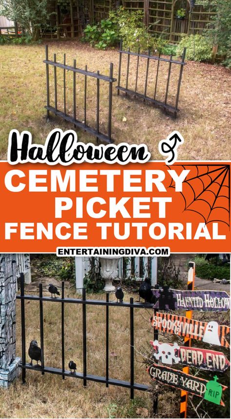 Pet Cemetery Halloween Decorations, Pet Cemetery Ideas Halloween, Diy Halloween Cemetery, Diy Halloween Fence, Halloween Fence, Halloween Tattoo Ideas, Outside Halloween Decorations, Halloween Cemetery, Outdoor Halloween Decor