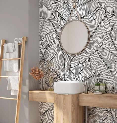 5 Ideas to Decorate a Rental Apartment | Home Decor - MsShannonBeth Tropical Leaf Wallpaper Bathroom, Modern Feature Wall Ideas, Modern Kitchen Wallpaper, Kitchen Wallpaper Design, Bathroom Wallpaper Modern, Banana Leaf Wallpaper, Leaves Wallpaper, Wallpaper Accent Wall, Banana Leaves