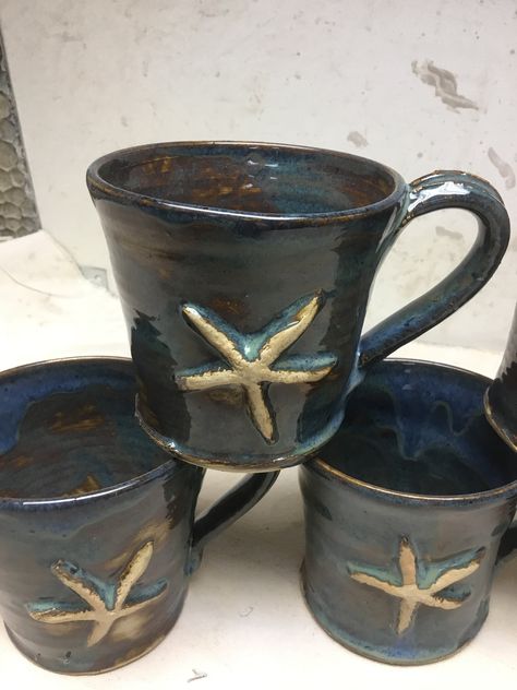 PLEASE NOTE:  WE will not be producing or shipping products from Dec 12 to Dec 19-we can resume shipping Dec 21-If you are hard set on getting this for xmas please contact me prior to purchasing   thank you -A hand thrown starfish mug Cracked Paint, Shipping Products, Dec 12, Hand Thrown, Clay Creations, Art Classes, Starfish, Etsy Gift Card, Mug