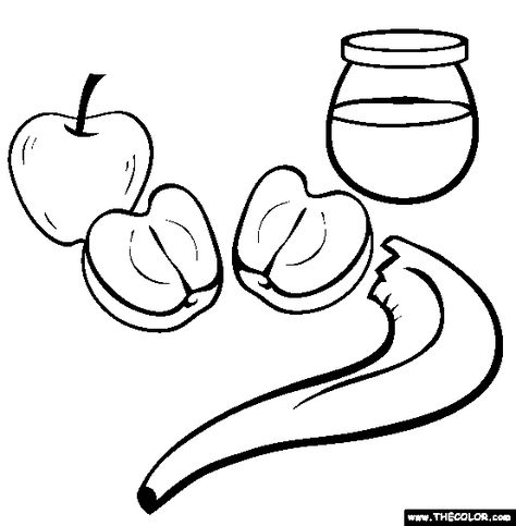 Honey Apple Rosh Hashannah Coloring Page Rosh Hashana Crafts, Jewish Inspiration, Rosh Hashanah Greetings, Simchat Torah, Jewish Crafts, Holiday Lessons, Rosh Hashana, Holiday Images, Apple Coloring