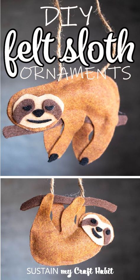 Create your own adorable sloth craft using felt sheets and this simple no-sew pattern. #sustainmycrafthabit Diy Sloth Ornament, Felt Sloth Pattern Free, Sloth Diy, Sloth Crafts, Sloth Craft, Felt Sloth, Sloth Stuff, Happy Drawings, Rainforest Activities