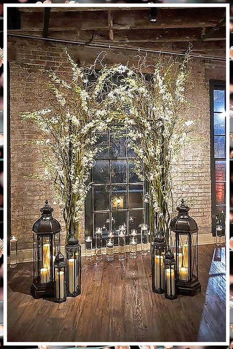 Wedding Wall - Amazing! - Get your items from the online retailer. Wedding Ceremony Backdrop Indoor, Winter Wedding Arch, Wedding Arch Greenery, Branch Arch Wedding, Ceremony Backdrop Indoor, Wedding Alter, Lantern Decor Wedding, Romantic Rustic Wedding, Wedding Arch Rustic