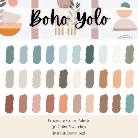 Etsy Shop Color Palette, Boho Color Palettes, Color Palette Boho, Boho Color Scheme, Basement Colors, Procreate Palette, Procreate Ipad Tutorials, Procreate Color Palette, Ipad Tutorials