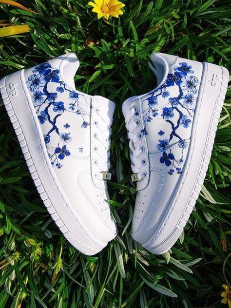 Blue Sakura, Cute Converse Shoes, Nike Shoes Women Fashion, Af1 Shoes, Custom Shoes Diy, Trendy Shoes Sneakers, Nike Shoes Girls, Nike Fashion Shoes, Preppy Shoes