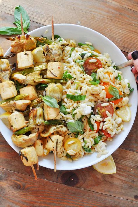 Vegan Spring Lemon Veggie and Tofu Skewers | Rabbit and Wolves Tofu Skewers, Vegan Entree Recipes, Rabbit And Wolves, Spring Veggies, Veggie Skewers, Spring Recipe, Vegan Entree, Marinated Tofu, Vegan Comfort Food