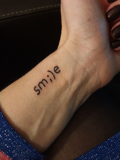 #semicolon #smile #tatoo Semicolon Tattoo Smile, Smile Tattoo Ideas Words, Dot And Comma Tattoo, Tattoo Ideas Smile, Small Smile Tattoo, Its Ok Tattoo, Smile Tattoo Design, Smile Tattoo Ideas, Tattoos Semicolon