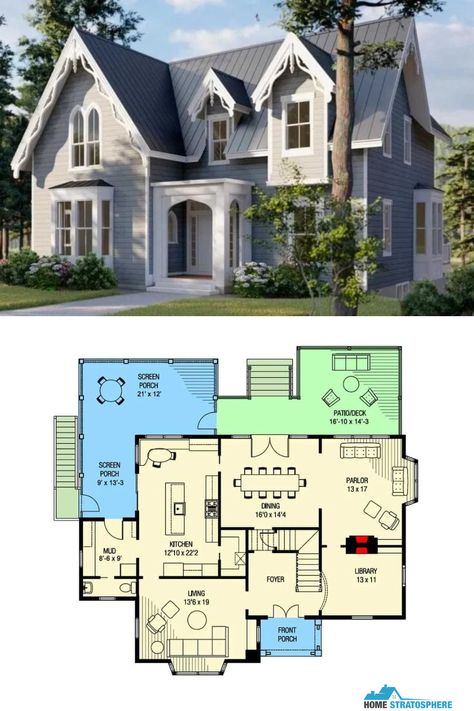 Two-Story 4-Bedroom Victorian Cottage House Plan with Wraparound Screened Porch and Flex Room Victorian Farmhouse Plans Layout, Victorian Home Plans Farmhouse, 80s Home Floor Plans, 4 Bedroom Victorian House Plans, Floor Plan Victorian House, Two Floor House Plans Modern, Luxury Cottage Floor Plans, Cozy Home Layout House Plans, Cottage Core House Floor Plan