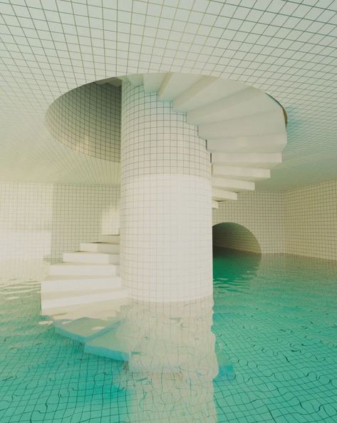 (by Jared Pike) Jared Pike, Mirror Drawings, Pool Inspiration, Dreamscape Architecture, Dreamcore Aesthetic, Wave Pool, Luxury Pools, Dreamcore Weirdcore, Pool Rooms