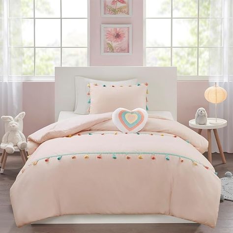 Amazon.com: MI ZONE KIDS Twin Comforter Set for Girls, Pink Comforter SetTwin Comforter Set, Tessa Adorable Twin Bedding Sets for Girls, Fun Pom Pom Tassel, Sham, Boho Heart Throw Pillow, Twin, Blush 3 Piece : Home & Kitchen Twin Bedding Sets, Kids Twin Bedding Sets, Girls Comforter Sets, Twin Bedding, Kids Comforters, Pink Comforter, Twin Comforter Sets, Girls Bedding Sets, Girls Fun