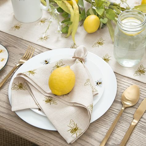 These beautiful bee linen napkins are timeless. #shop #novascotia #bee #linen #timeless #aboveandbeyond