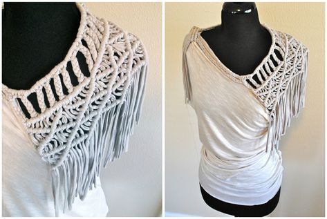 Trash To Couture: Macrame Tshirt Yarn Top Trash To Couture, How To Have Style, Macrame Clothes, Clothing Projects, Estilo Hippie, Diy Clothing, Old T Shirts, T Shirt Yarn, Diy Shirt