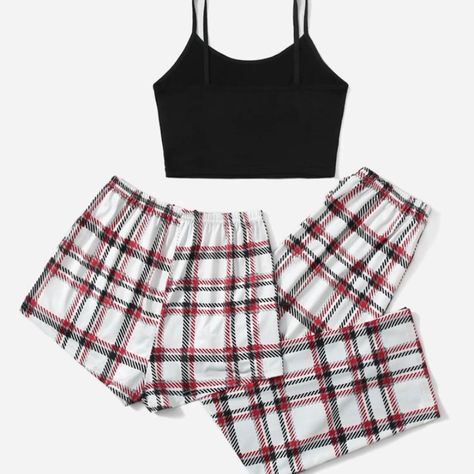 New Pajama 3pcs Set That Was Never Worn! Size - Small (4) Condition - Never Worn Color - Two Plaid Bottoms And One Black Cami Top Sleepwear Women Pajamas, Cute Pjs, Cute Sleepwear, Cute Pajama Sets, Trendy Outfits For Teens, Cute Pajamas, Cute Preppy Outfits, Lazy Day Outfits, Plaid Bow