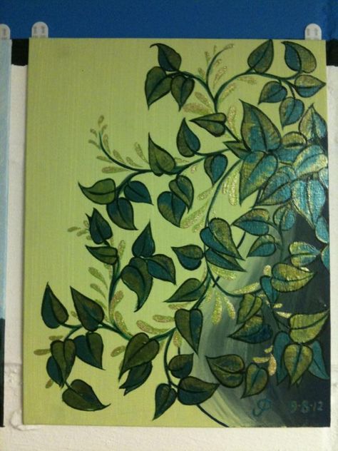 Ivy Painting Acrylic, Vine Painting Acrylic, Ivy Painting, Ivy Plants, Acrylic Painting Flowers, Ivy Leaf, Painted Vases, Painted Leaves, Canvas Art Painting