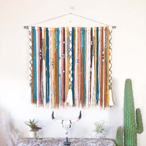 Boho Fiber Art, Southwestern Wall Decor, Boho Crafts, Western Wall Decor, Boho Yarn, Macrame Headboard, Fiber Wall Art, Boho Crafts Diy, Hanging Diy