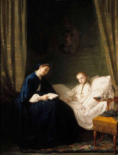 Mother Reading to Her Sick Child. Finnish National Gallery Victorian Child, Victorian Paintings, Scary Games, Interior Design Art, National Gallery, Bedtime Stories, Rare Books, Fine Art Gallery, Mother And Child