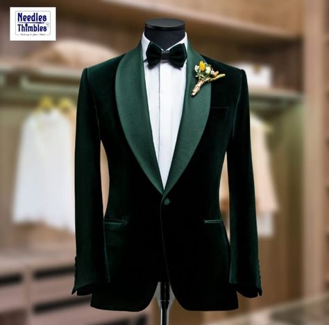 Green Wedding Tuxedo For Groom, Baby Prince Costume, Velvet Blazer Mens, Stitching Clothes, Reception Suits, Green Suit Men, Groom Tuxedo Wedding, Court Marriage, Army Green Coat