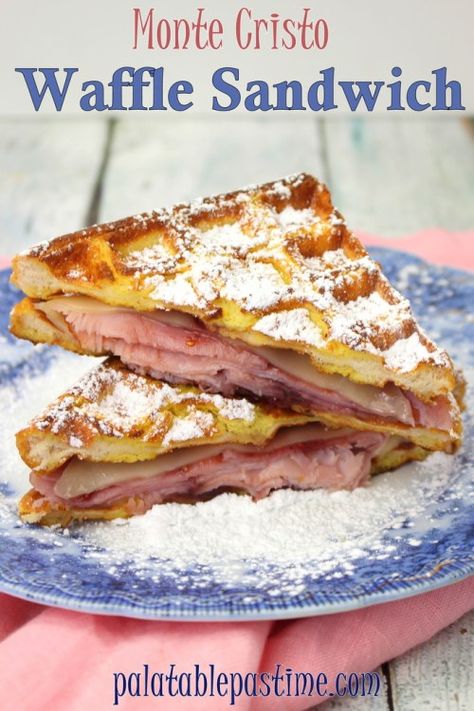 Monte Cristo Sandwich Recipe, Frozen Garlic, Bacon Waffles, Waffle Iron Recipes, Monte Cristo Sandwich, Waffle Maker Recipes, Black Eyed Pea, Waffle Sandwich, Waffle Cake