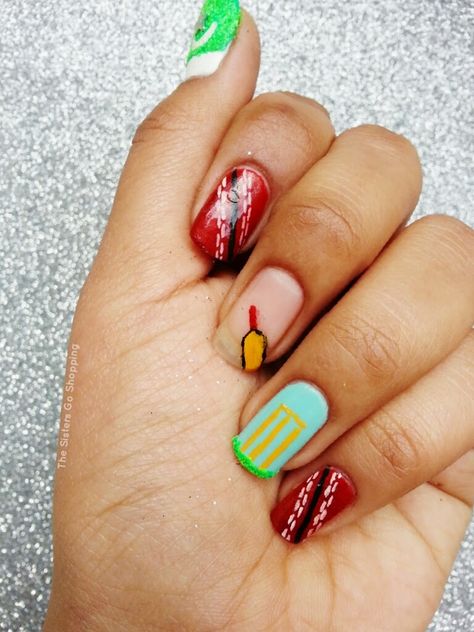 Cricket Nail Art, Cricket Nails, Sports Themed Nails, Cute Short Spring Nails, World Cup Nails, Beach Nail Art Designs, Beach Nail Art, Beach Nail, Cricket Sport