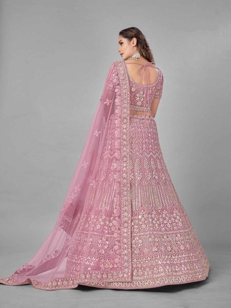 Rent Pink Soft Net Lehenga Set - Glamourental Lehenga Pink, Heavy Lehenga, Clothing Rental, Fancy Wedding Dresses, Net Lehenga, Bridal Photoshoot, Bridal Lehenga Choli, Old Rose, Wedding Lehenga