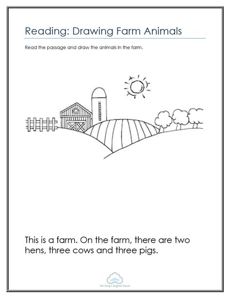 Draw Farm Animals, Toki Pona, Homeschooling First Grade, Drawing Farm, Reading Drawing, Creative Writing Worksheets, Reading Comprehension Kindergarten, English Teaching Materials, Kindergarten Reading Worksheets