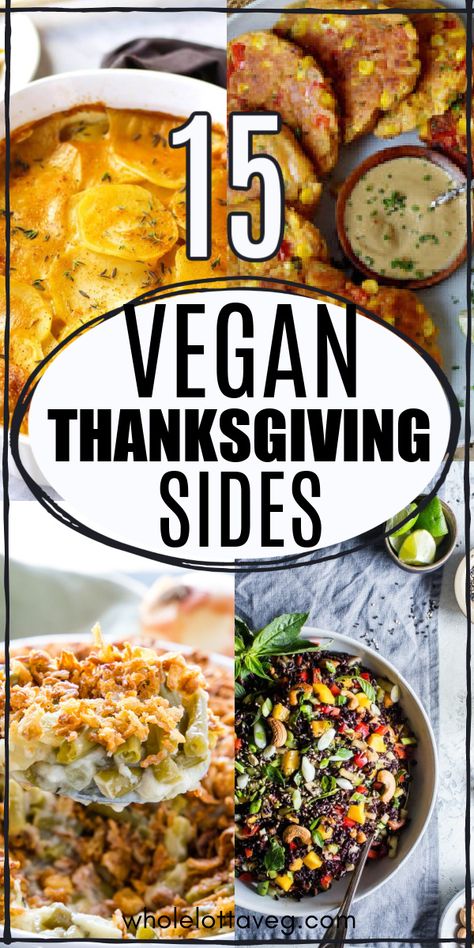 15 vegan side dish recipes that are great for a healthy Thanksgiving, for other holidays, or just as part of any vegan meal. The vegetarian and vegan sides include potatoes, casseroles, salads, and more when you're eating clean. Thanksgiving Veggie Sides, Sides For Thanksgiving, Thanksgiving Spread, Healthy Thanksgiving, Vegan Side Dishes, Vegan Inspiration, Vegan Sides, Vegan Thanksgiving, Veggie Sides