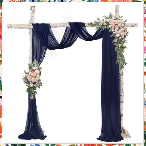 Looking for the perfect touch of elegance for your special day? Check out these stunning blue wedding backdrop ideas that will make your wedding stand out. From soft pastel blues to deep navy hues, find the perfect backdrop to set the tone for your dream wedding. Whether you're going for a romantic, beachy, or modern vibe, these blue wedding backdrops will surely make a statement on your big day. Navy Blue And Dusty Blue Wedding Decorations, Blue Wedding Backdrop, Arch Drapery, Wedding Drapes, Chiffon Curtains, Wedding Arch Draping, Tulle Backdrop, Arch Draping, Backdrop For Wedding