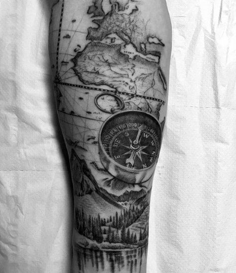 60 Hiking Tattoos For Men - Outdoor Trek Design Ideas Hiking Tattoos, Outdoor Tattoo, Nautical Tattoo Sleeve, Hiking Design, Interesting Tattoos, Mangas Tattoo, Serpent Tattoo, Polynesian Tattoos, Hiking Tattoo