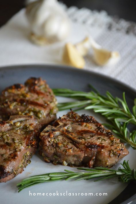 Garlic Herb Lamb Chops - Home Cooks Classroom Marinade For Lamb, Lamb Meals, Grilled Lamb Recipes, Lamb Chops Marinade, Lamb Marinade, Ninja Grill, Lamb Loin Chops, Sausage Meat, Lamb Loin