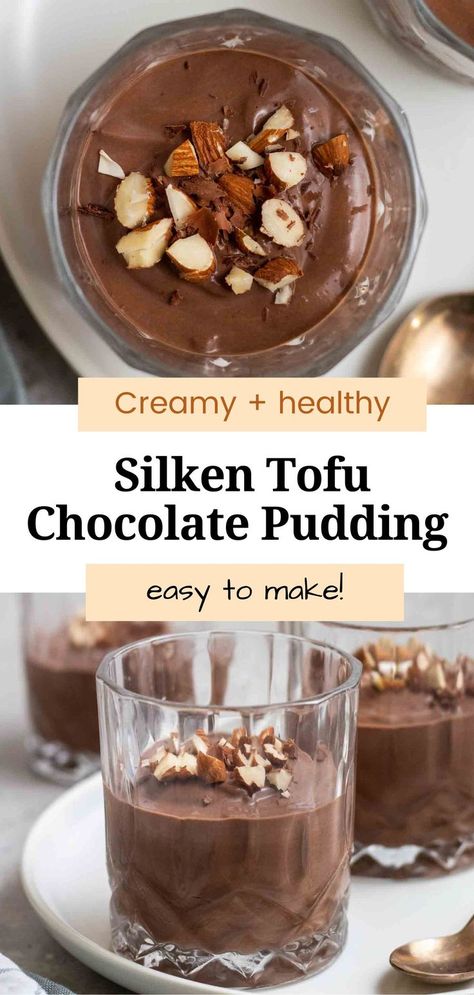 Creamy, rich, and decadent, this tofu chocolate pudding makes a superb sweet treat! All you need are 5 simple ingredients and 5 minutes to make it. Vegan Chocolate Pudding, Chocolate Pudding Recipe, Tofu Pudding, Tofu Breakfast, Almond Yogurt, Clean Dessert, Chocolate Pudding Recipes, Vegan Baking Recipes, Plant Based Desserts