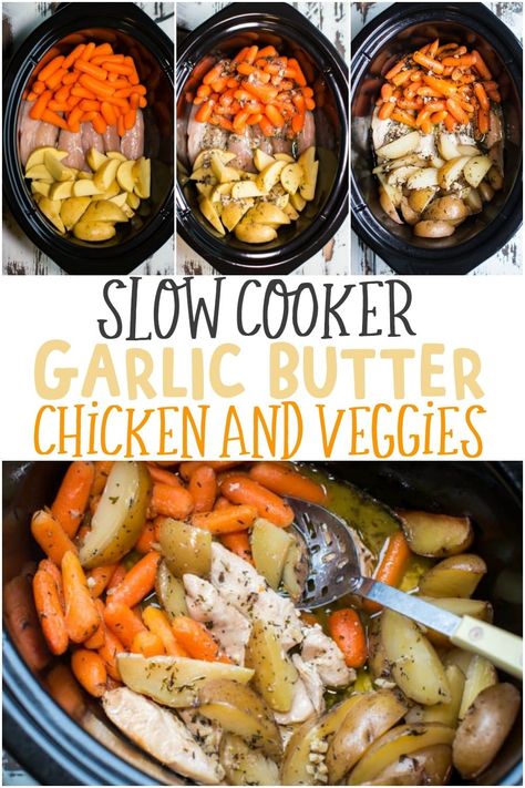 Slow Cooker Garlic Butter Chicken and Veggies Garlic Butter Chicken And Veggies, Slow Cooker Garlic Butter Chicken, Magical Slow Cooker, Wallpaper Food, Plat Vegan, The Magical Slow Cooker, Chicken And Veggies, Meals Easy, Garlic Butter Chicken