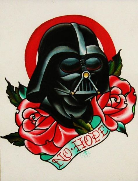 Star Wars Tattoo Traditional Old School, Star Wars Trad Tattoo, American Traditional Darth Vader Tattoo, Darth Maul Tattoo Traditional, Star Wars Traditional Tattoo Design, Old School Star Wars Tattoo, Darth Vader Traditional Tattoo, Star Wars American Traditional, Star Wars American Traditional Tattoo