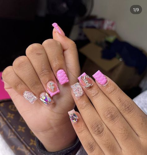 Birthday nails
Nail inspo 
Pink 
Cute
Trendy 
Black girl Sagittarius Nails, Birthday Nail Designs, Gel Toe Nails, Hard Nails, Drip Nails, Colored Acrylic Nails, Girly Acrylic Nails, Work Nails, French Tip Acrylic Nails