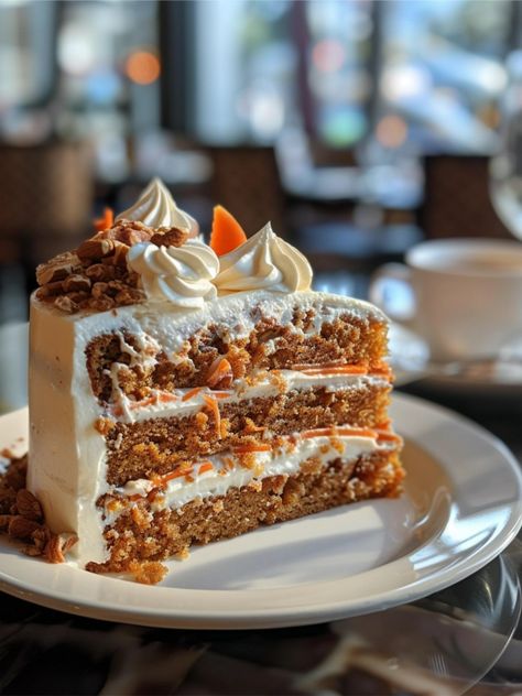 Carrot Cake Recipe 🥕  Carrot Cake is a beloved classic for a reason! Its moist texture, warm spices, and delicious cream cheese frosting make it a perfect treat for any occasion. Ingredients⤵️  For the Cake: 2 ½ cups (300g) all-purpose flour 2 teaspoons baking powder *2 teaspoons baking soda 1 teaspoon ground cinnamon 1 teaspoon ground nutmeg ½ teaspoon salt 1 ½ cups (300g) granulated sugar 1 cup (240ml) vegetable oil 4 large eggs 2 teaspoons vanilla extract 2 cups (250g) grated carrot 🥕 Wedding Cake Carrot Cake, Carrot Cake Aesthetic, Recipe Carrot Cake, Food Photography Cake, Cake Aesthetic, Delicious Deserts, Delicious Cream, Carrot Cake Recipe, Ground Nutmeg