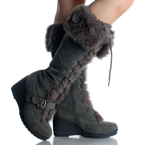 Fur Decor, Dr Shoes, Wedges Heels, Fall Styles, Lace Up Wedges, Warm Boots, Style Winter, Womens Mid Calf Boots, Swag Shoes