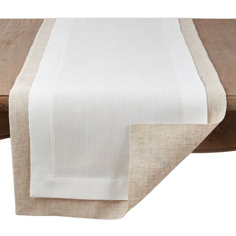 Alcott Hill® Pennock Thick Border Table Runner & Reviews | Wayfair White Table Runner, Vinyl Tablecloth, Burlap Table Runners, Tablecloth Fabric, Layered Design, Dining Sets, Rustic Table, Elegant Dining, Linen Table Runner