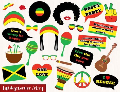 Reggae Photo Booth Props - Reggae Props - Reggae Party Props - Jamaica Photo Props - Rasta Props - Music Photo Booth Props - Reggae Party Bob Marley Birthday, Rasta Party, Jamaican Party, Reggae Party, Caribbean Party, Booth Props, Party Props, Photo Booth Props, Beach Party