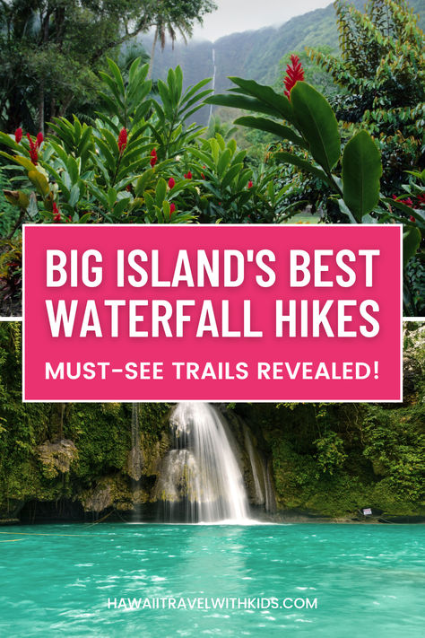 🌈🌴 Imagine hiking through tropical landscapes to discover breathtaking waterfalls. The Big Island of Hawaiioffers some of the best waterfall trails, from easy family-friendly walks to challenging treks. See spots where rainbows appear in the mist and nature's magic unfolds. Click to explore the top Hawaii Island waterfall hikes and create memories that last a lifetime! Big Island Hawaii Hidden Gems, Big Island Hikes, Hawaii Tips, Oahu Luau, Island Waterfall, Hawaii Waterfalls, Hawaii Trip Planning, The Big Island Hawaii, Big Island Travel