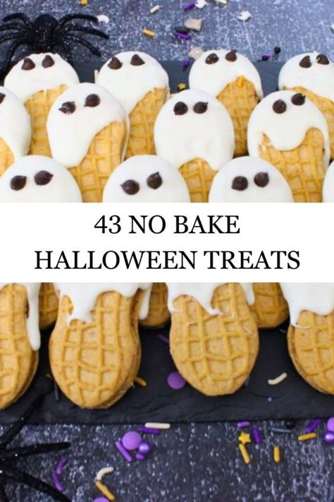 Seriously, no cooking required! Whip up these cute homemade Halloween treats quick! They are great for school classroom parties, kids of all ages or a family Halloween party. Easy Halloween Snacks For Party Kids, Halloween Food Ideas For Kids Party, Kid Halloween Party Snacks, Halloween Treat Activities For Kids, Cute Halloween Snacks For School, Kid Halloween Snack Ideas, Halloween Work Snacks, Halloween Treats For Kids School Party, Easy Kid Halloween Treats