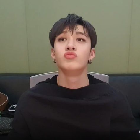 Bangchan Pout, Kiss Face, Date Activities, Baby Bangs, Kissy Face, Chan's Room, Chris Chan, Bear Face, Cute Eyes