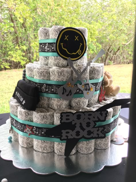 Grunge Baby Shower Ideas, Rockstar Baby Shower Ideas, Punk Rock Baby Shower Ideas, Rock Baby Shower Ideas, Rock And Roll Gender Reveal, Rock N Roll Gender Reveal, Rock A Bye Baby Shower Theme, Born To Rock Baby Shower Ideas, Rock N Roll Baby Shower Ideas