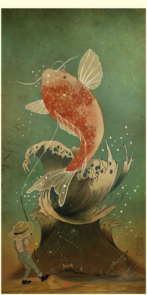 Big Fish Illustration, Big Fish Drawing, Japanese Fish Art, Japanese Fish, Fish Illustration, Abstract Floral Art, Fish Drawings, Sumi E, Big Fish